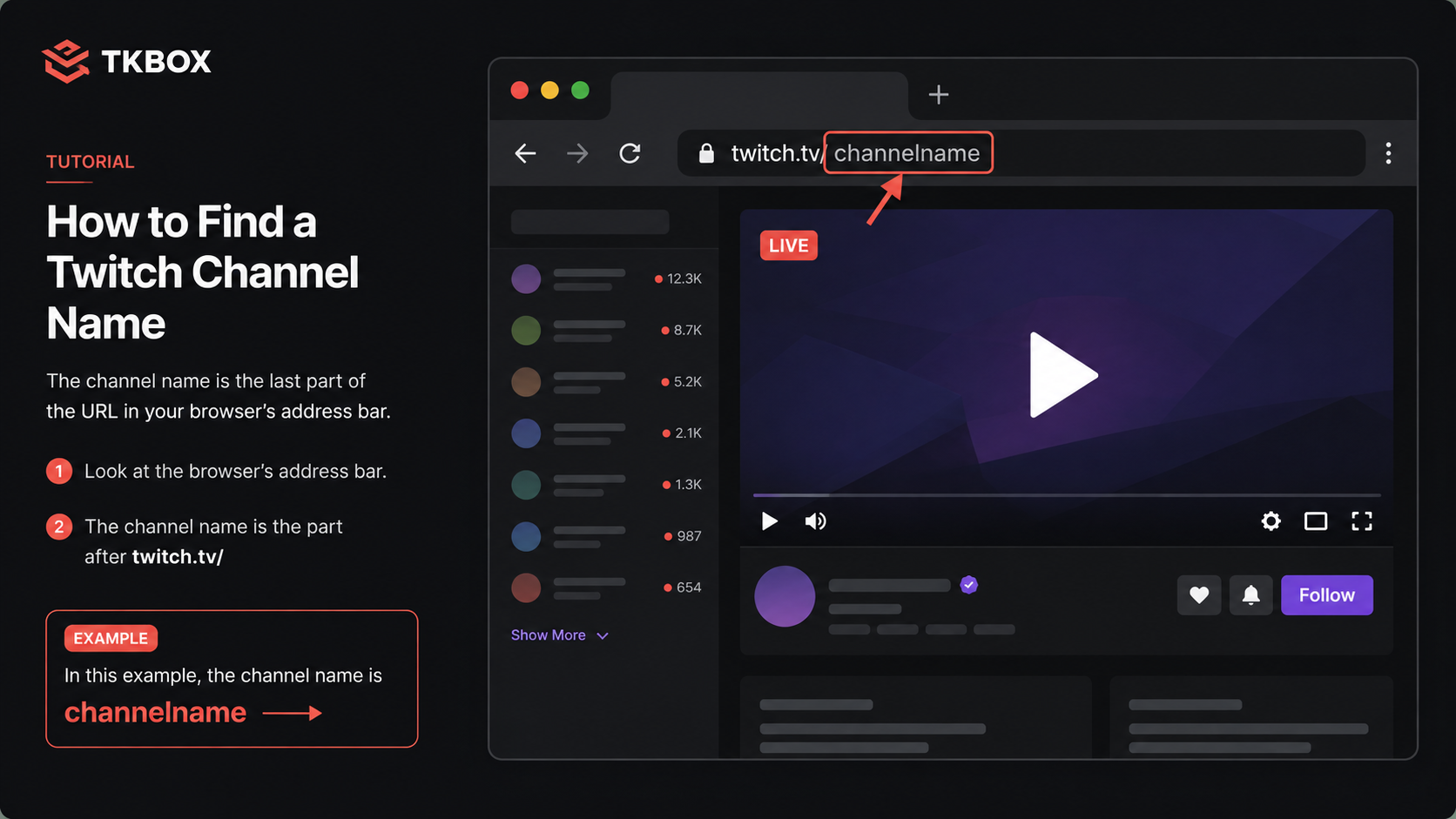 Twitch 直播网页地址栏中频道名称的示意截图